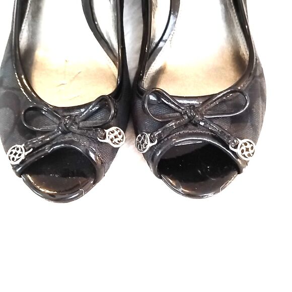 Coach Womens Size 8.5 B  Black Wedge Heel Open Toe Dress Shoes Slip On LOGO - Picture 5 of 9